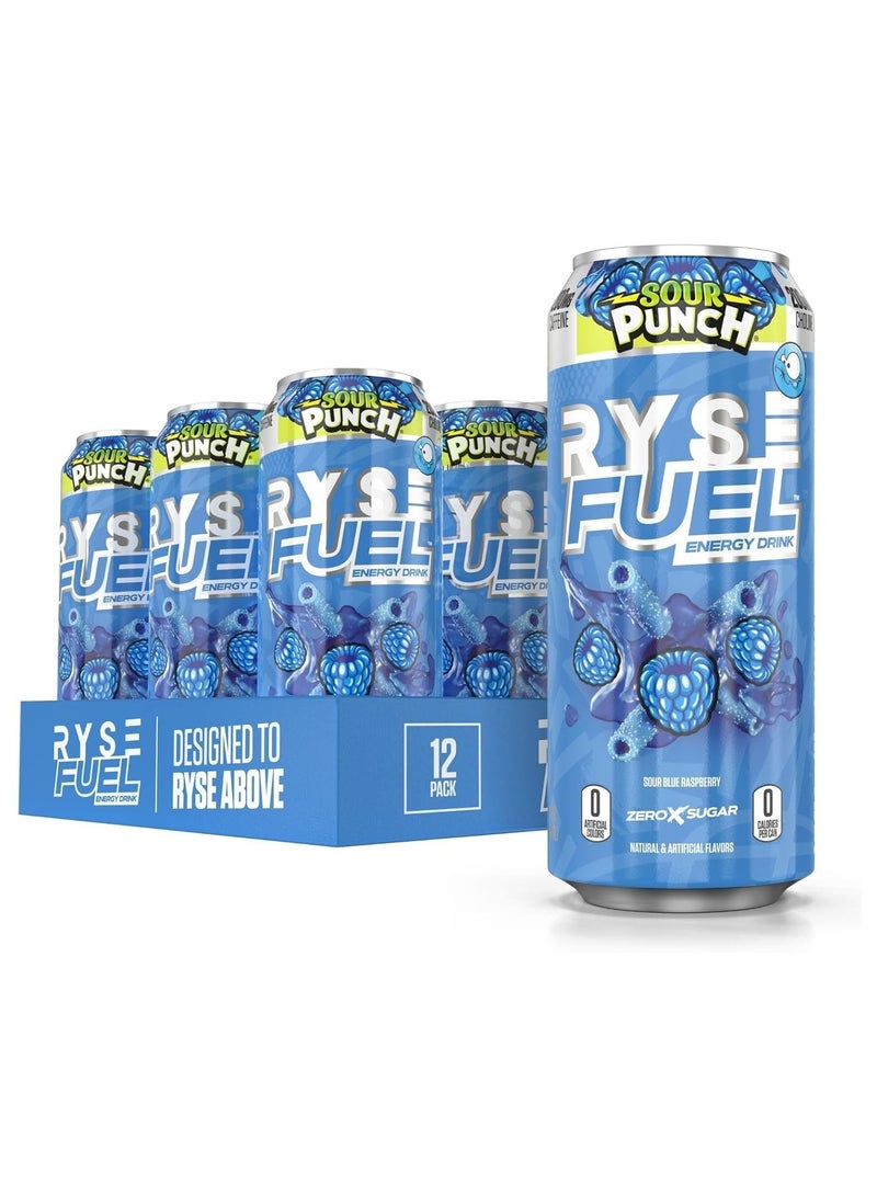 Fuel Energy Drink 200mg Natural Caffeine Sour Punch Blue Raspberry 473 ml Pack of 12