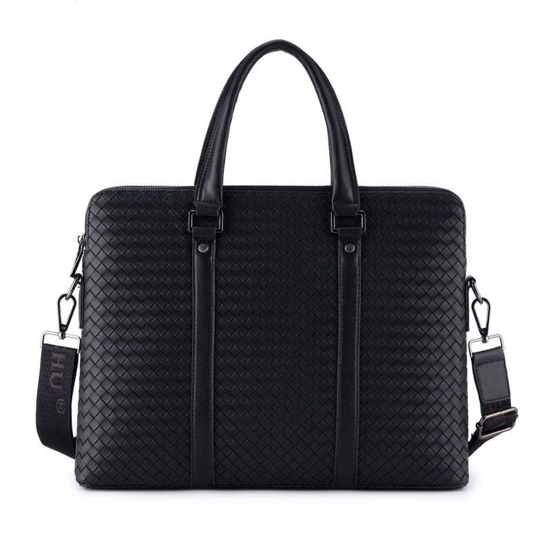 New mens briefcase shoulder slung woven double-layer casual Korean tide cross-border computer portable mens bag wholesale Black