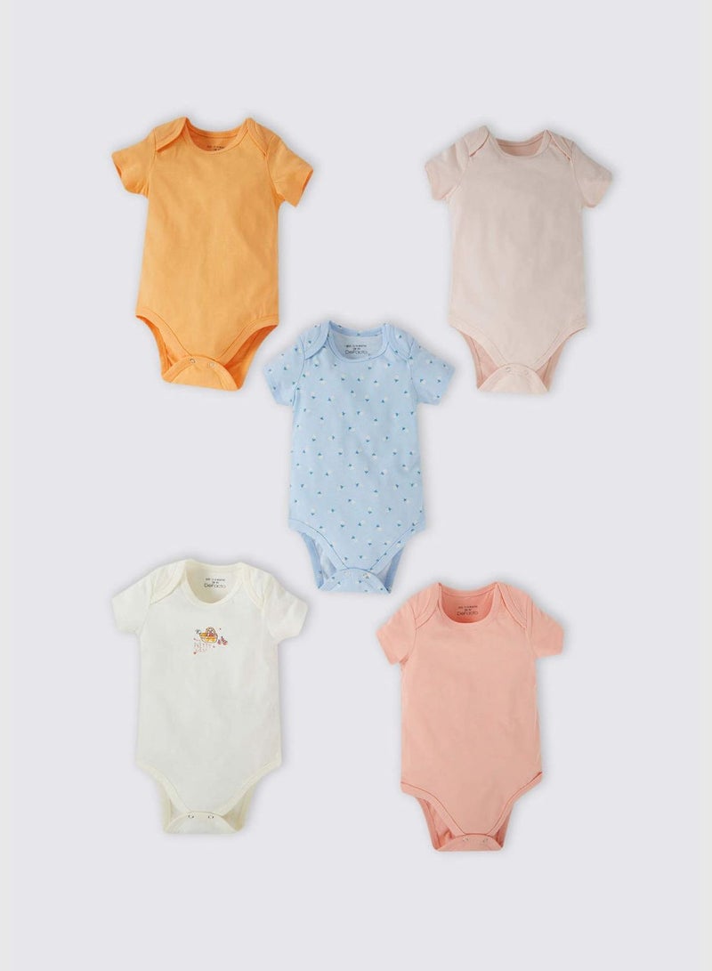 5 Pack BabyGirl Envelope Neck Knitted Short Sleeve Snap Body