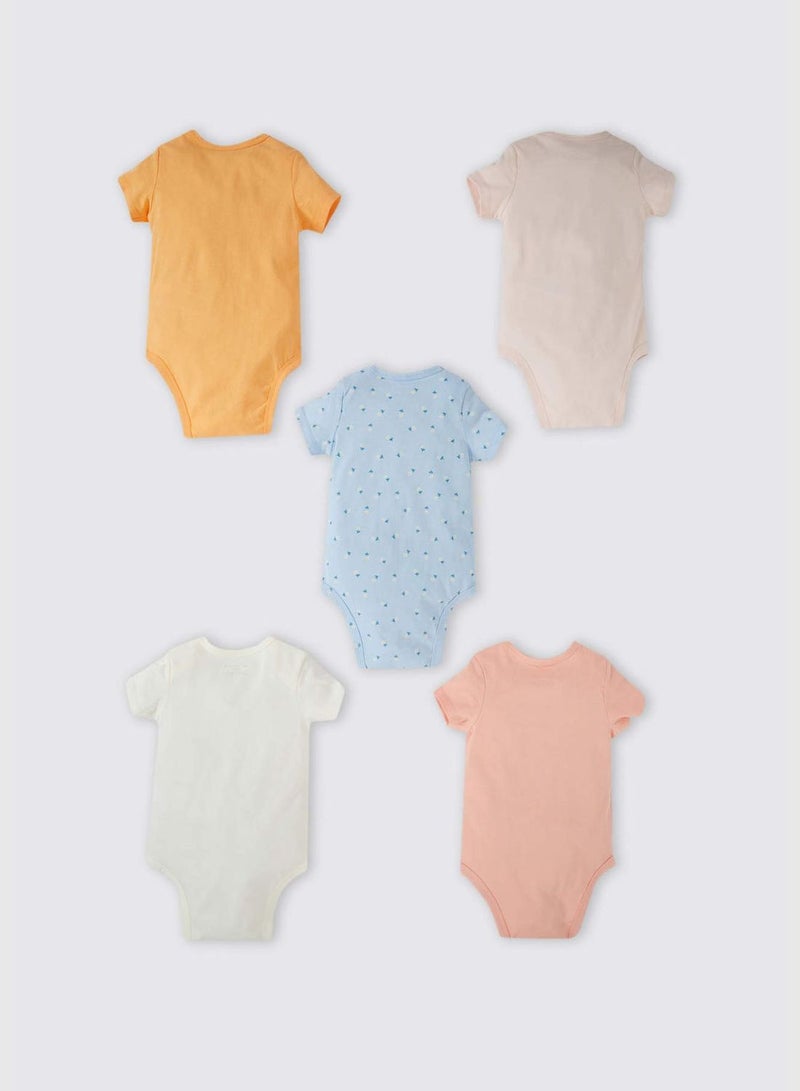 5 Pack BabyGirl Envelope Neck Knitted Short Sleeve Snap Body