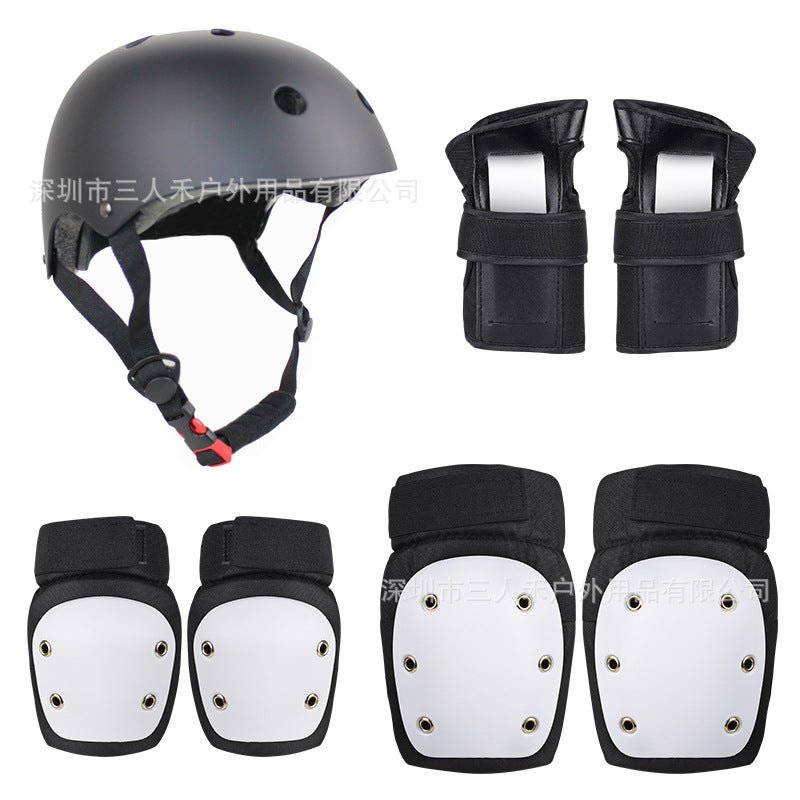 New Professional Longboard Helmet Kit for Adults Black helmet white protective gear