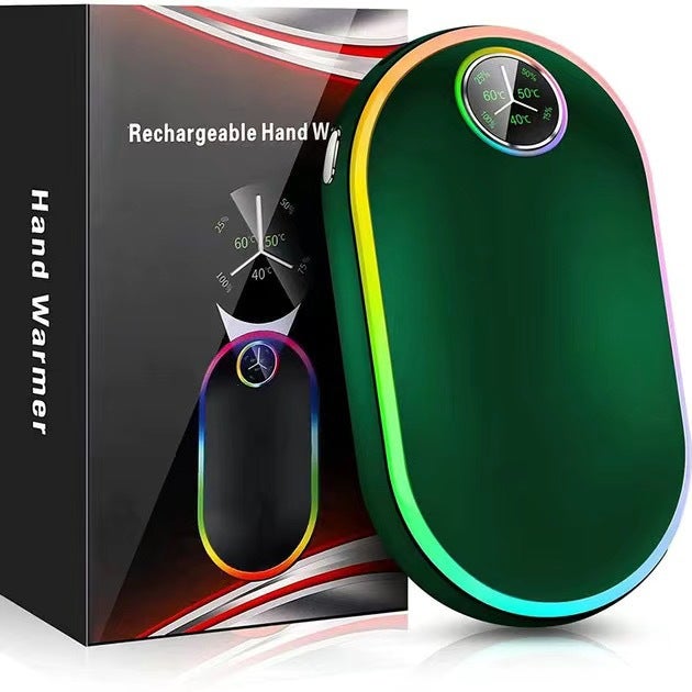 usb Hand Warmer Charging Treasure Dual-purpose Mini Portable Self-heating Portable Warm Digital Display Double-sided Heating Electric Warmer Deluxe-Night Green