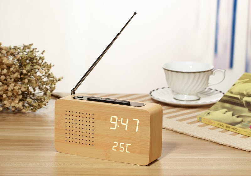 Supply retro bedside radio alarm clock Wood lazy mute alarm clock creative gift electronic clock (Dot net) radio log white lamp