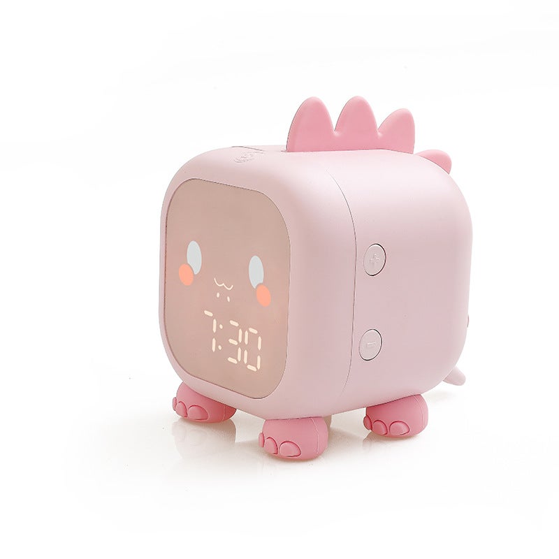 Cute Cartoon Dinosaur Alarm Clock with Wake-Up Light Pink purple