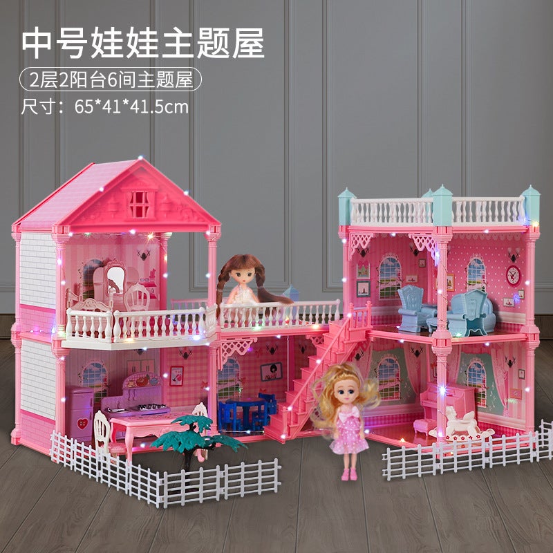 Childrens simulation play house girl toy princess castle toy house Villa doll house birthday gift for 3-6 years old Medium-VC8022(2 floors, 2 balconies, 6 rooms) + LED lights