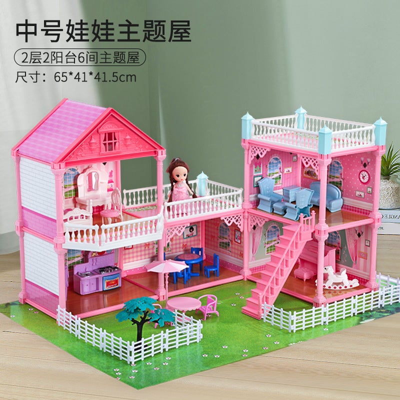 Childrens simulation play house girl toy princess castle toy house Villa doll house birthday gift for 3-6 years old Medium-VC8022 (6 rooms with 2 balconies on the 2nd floor)