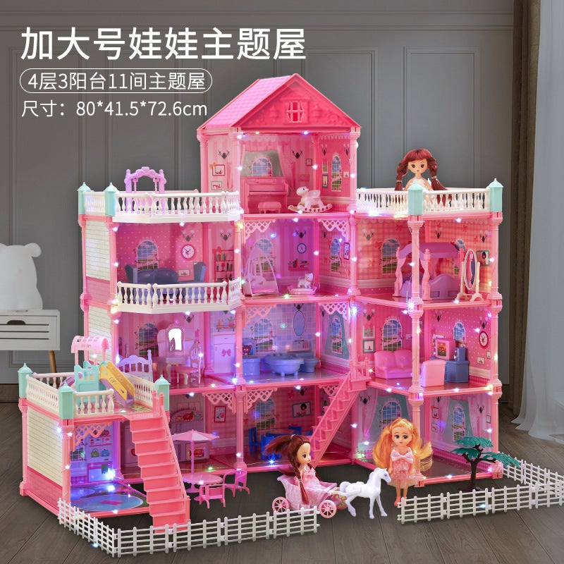 Childrens simulation play house girl toy princess castle toy house Villa doll house birthday gift for 3-6 years old Plus number-VC8024(4 floors, 3 balconies, 11 rooms) + LED lights