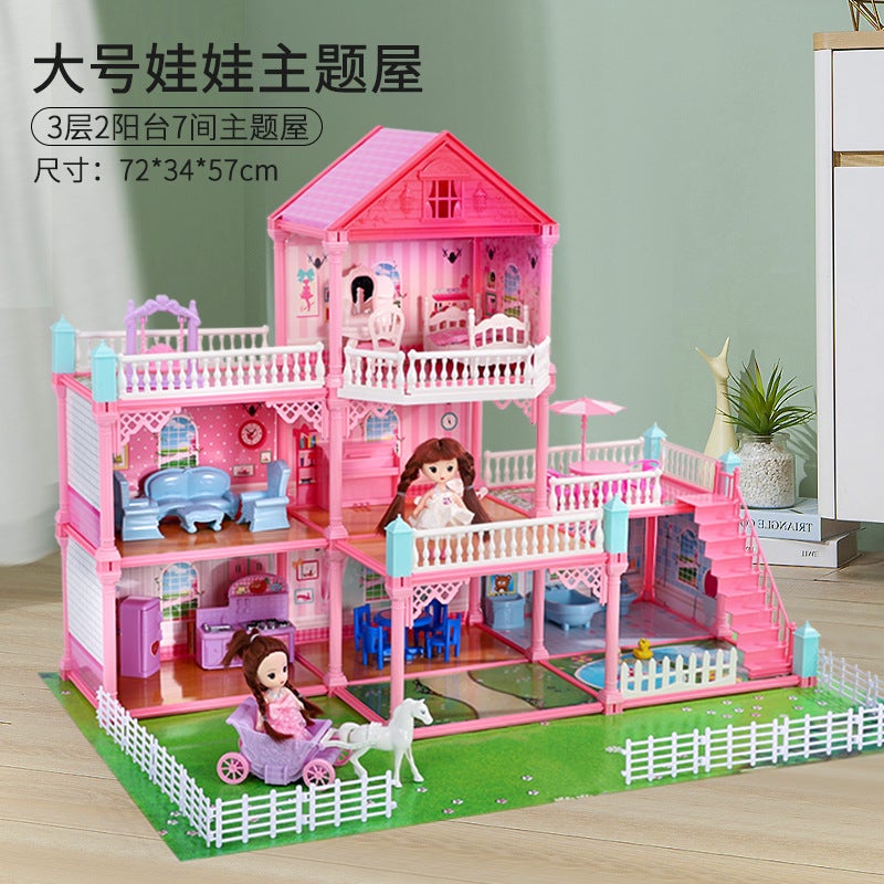 Childrens simulation play house girl toy princess castle toy house Villa doll house birthday gift for 3-6 years old Large-VC8023(3 floors 2 balcony 7 rooms)