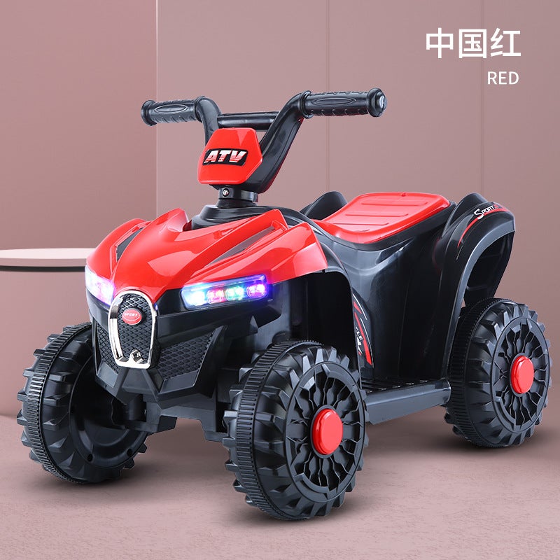 Childrens electric car four-wheel ATV can sit on childrens self-driving rechargeable stroller light music motorcycle Chinese red