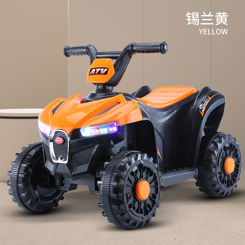 Childrens electric car four-wheel ATV can sit on childrens self-driving rechargeable stroller light music motorcycle Ceylon yellow