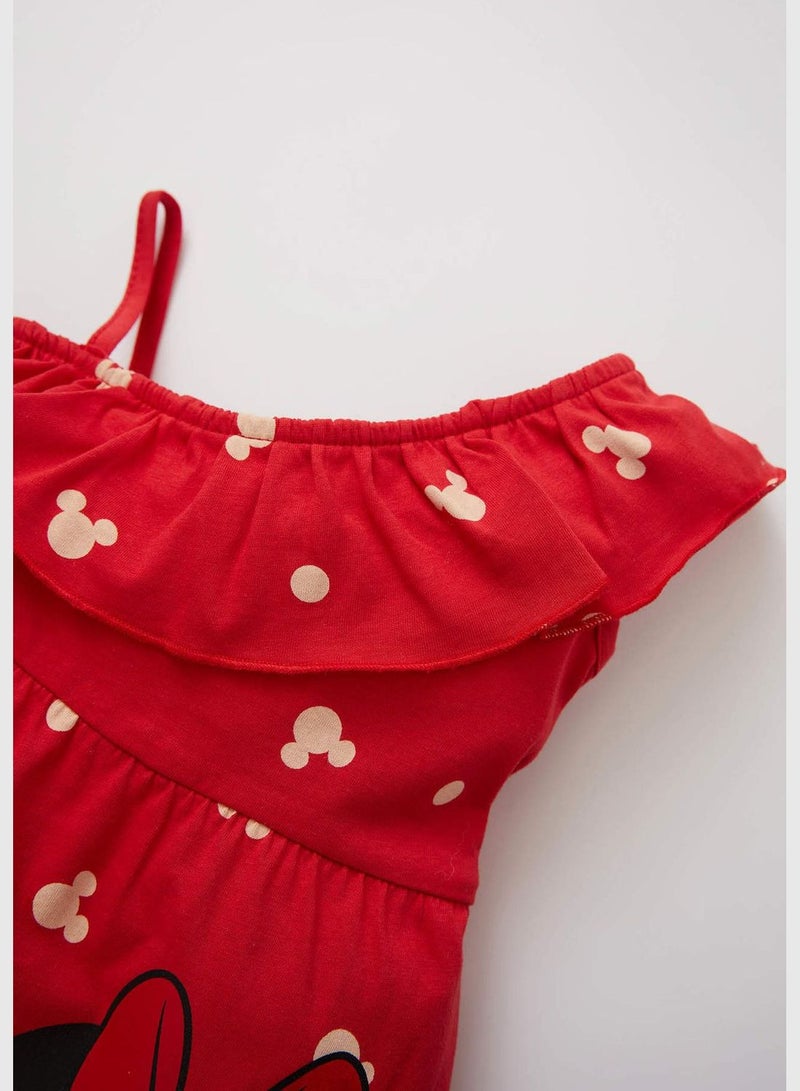 One Shoulder Frill Detail Minnie Mouse Print Mini Dress