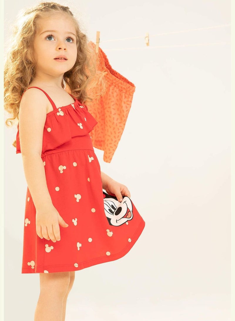 One Shoulder Frill Detail Minnie Mouse Print Mini Dress