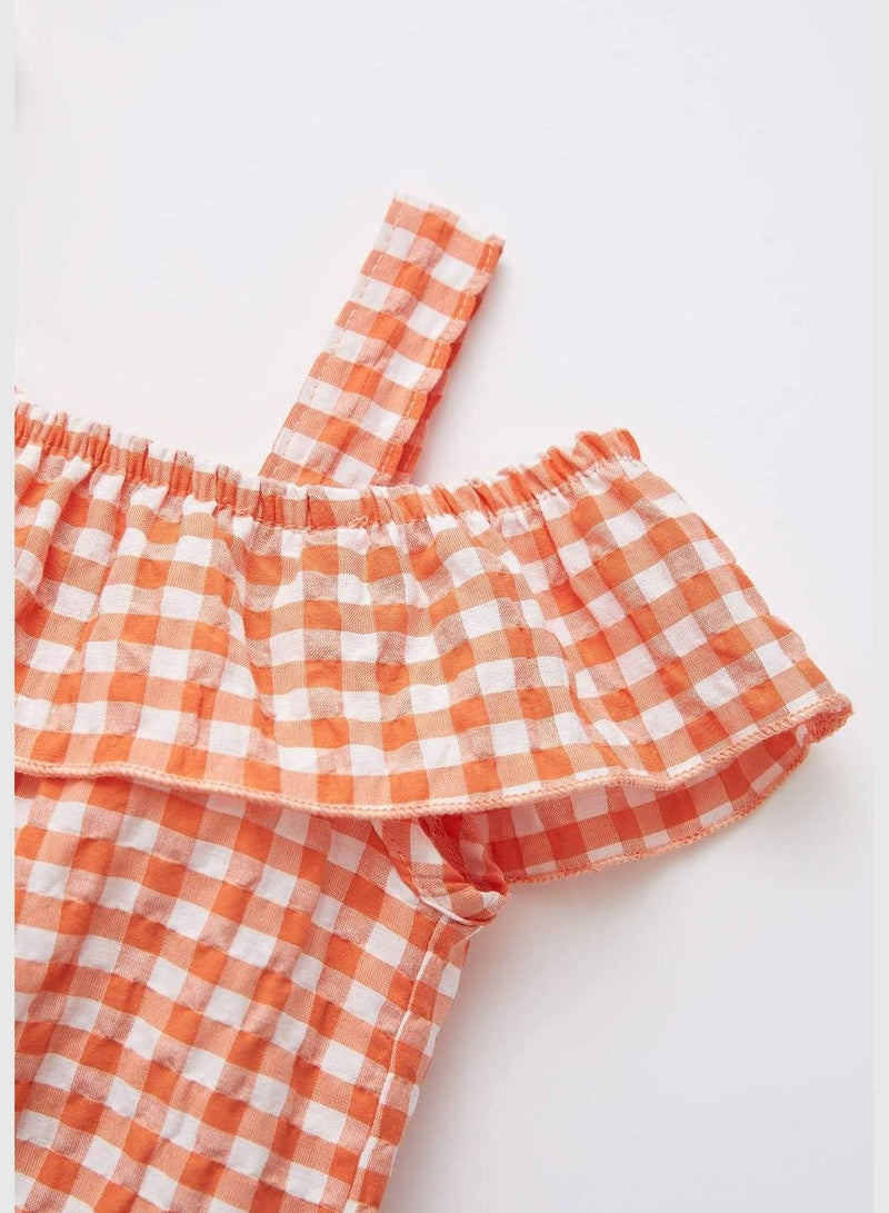 Regular Fit Short Sleeve Check Print Blouse & Short Set