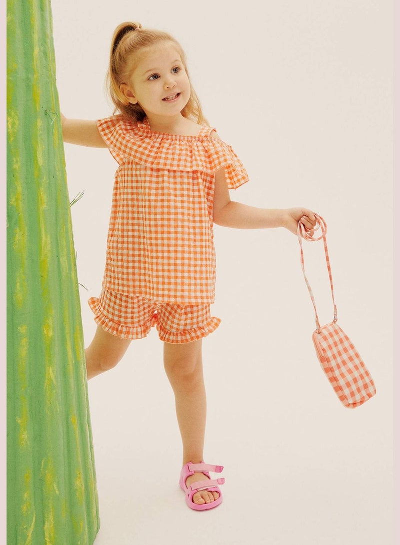 Regular Fit Short Sleeve Check Print Blouse & Short Set