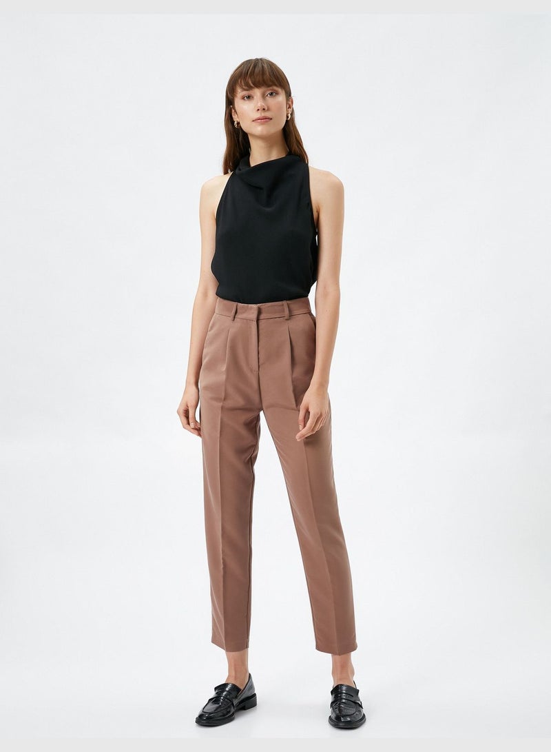 Cigarette Trousers Pocket Pleated Modal Blended