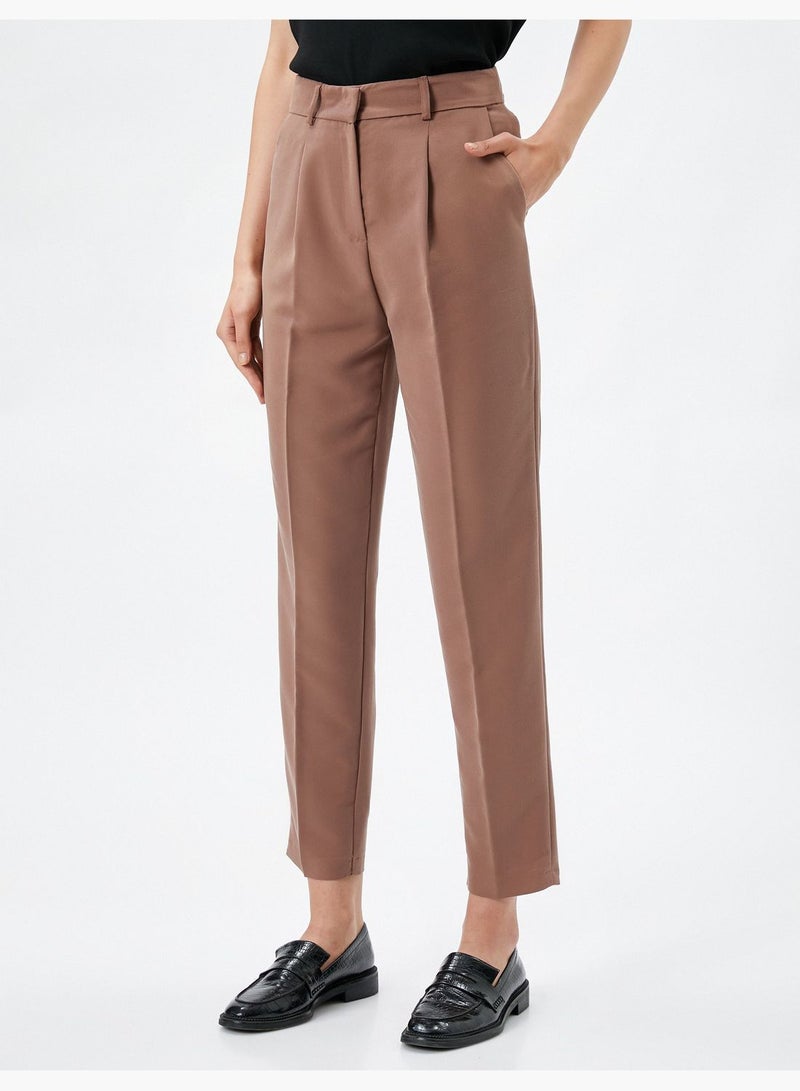 Cigarette Trousers Pocket Pleated Modal Blended