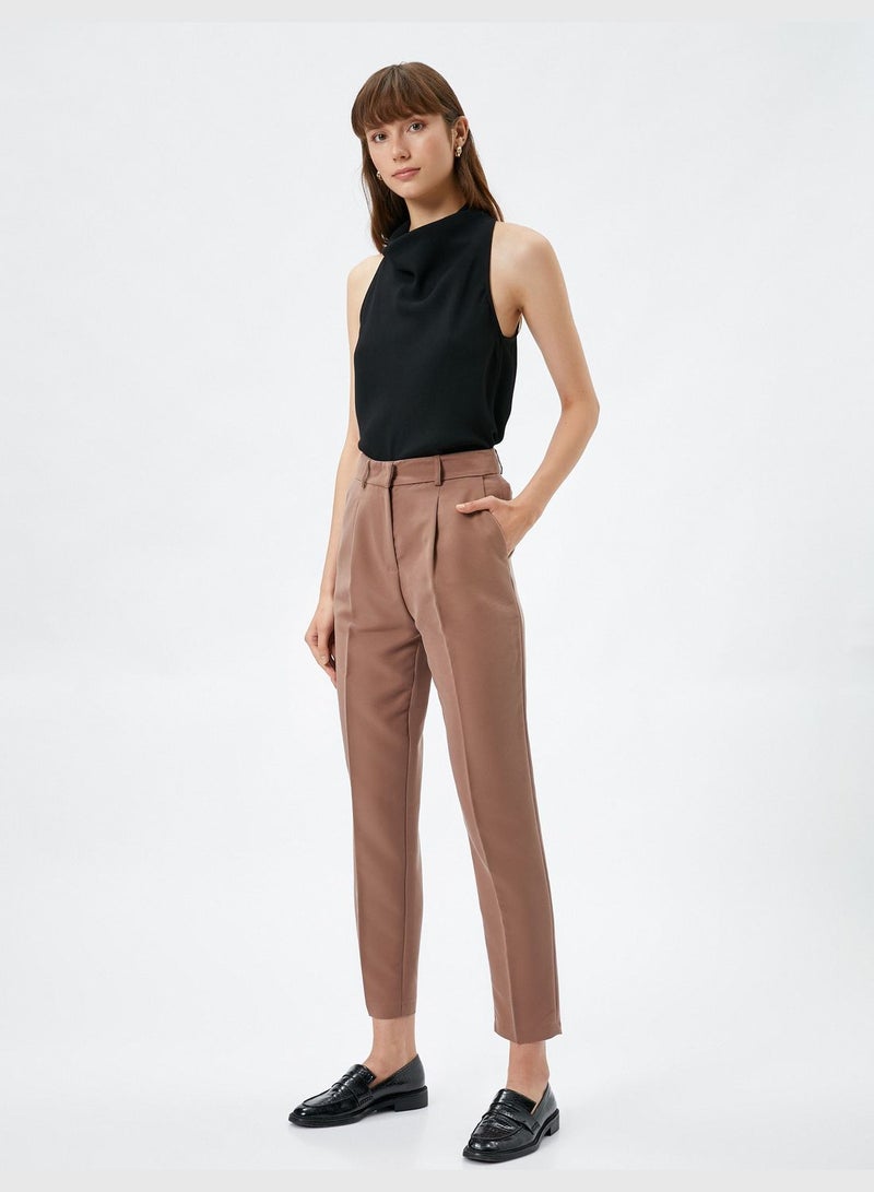 Cigarette Trousers Pocket Pleated Modal Blended