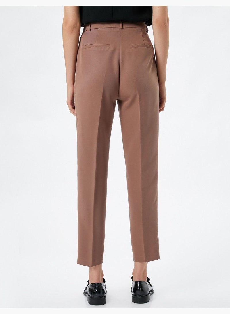 Cigarette Trousers Pocket Pleated Modal Blended