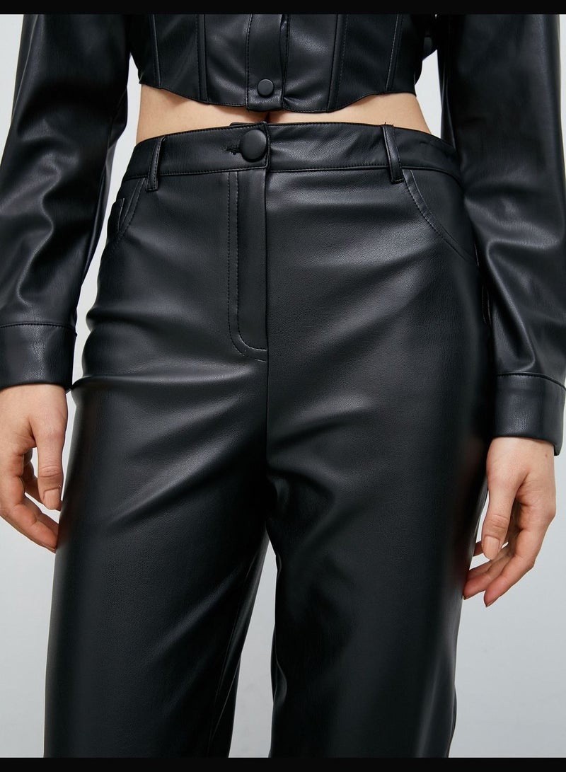 Faux Leather Trousers Slim Leg