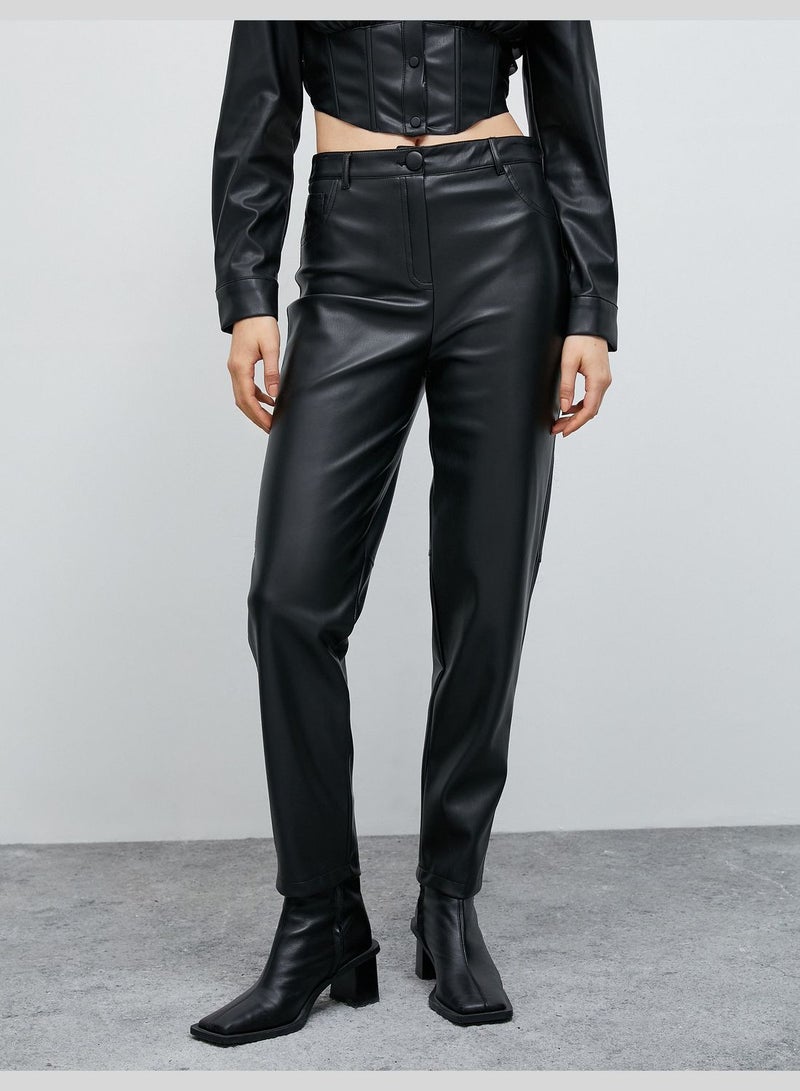 Faux Leather Trousers Slim Leg