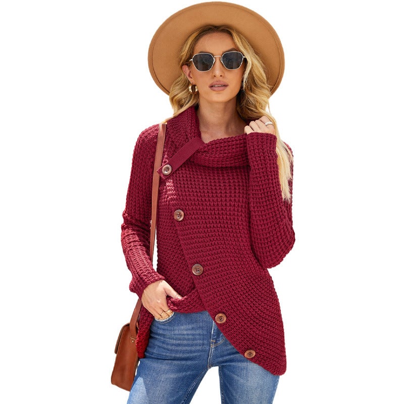 2023 Asymmetric Hem Knit Sweater for Women Red