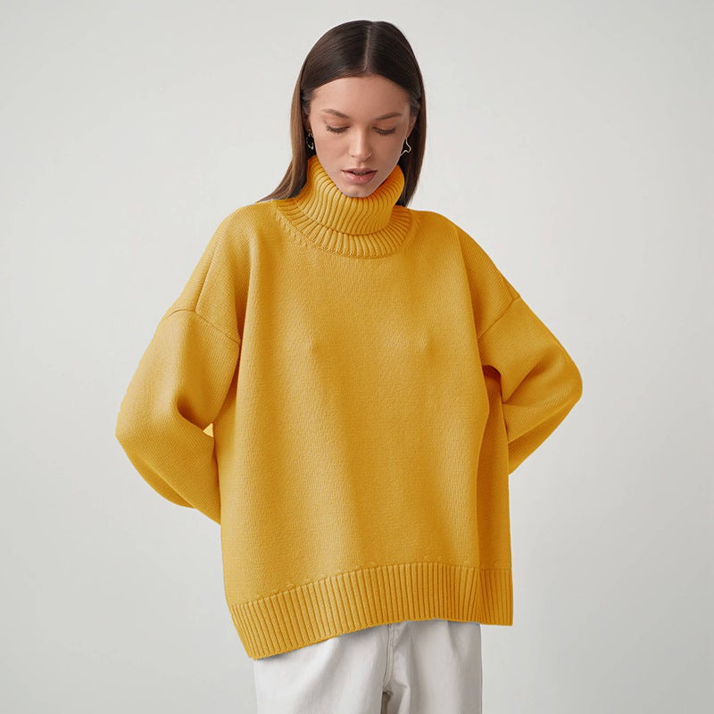 Cross-border solid color turtleneck sweater European and American 2022 autumn and winter comfortable loose classic versatile temperament pullover sweater Yellow