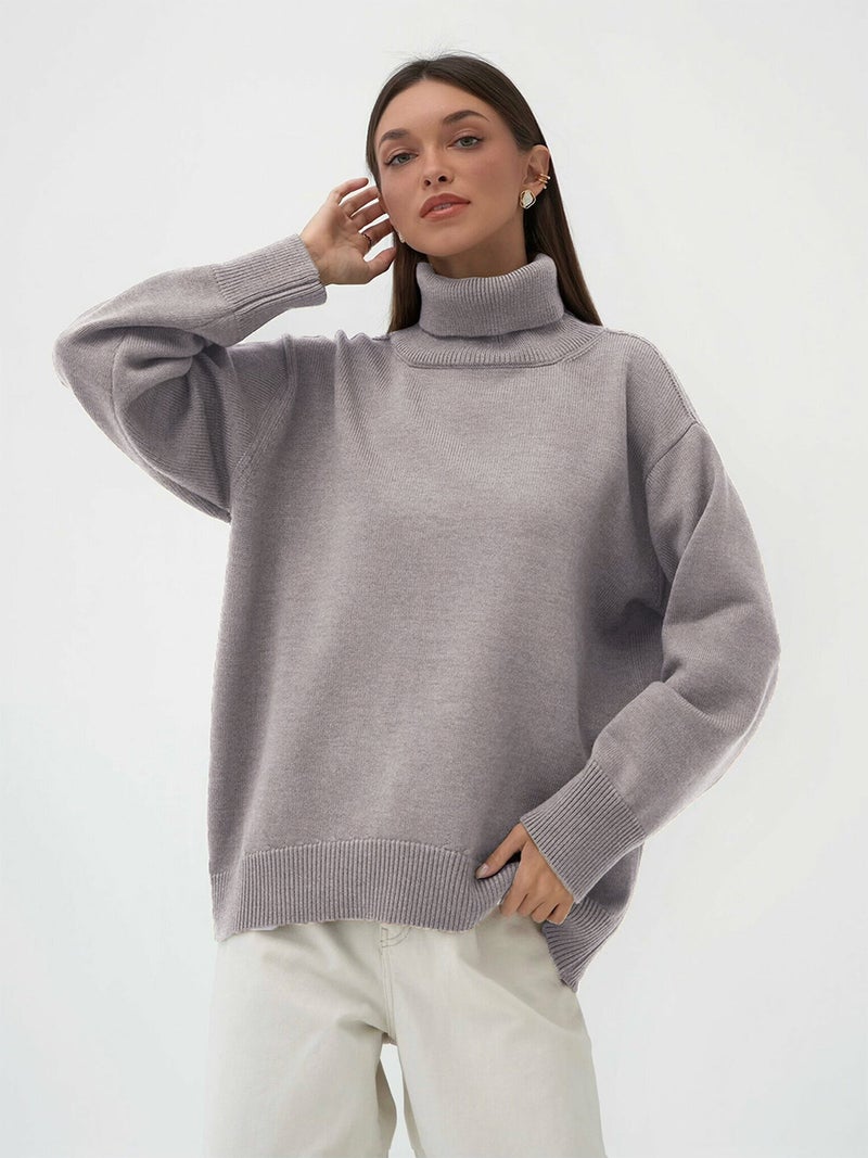 Cross-border solid color turtleneck sweater European and American 2022 autumn and winter comfortable loose classic versatile temperament pullover sweater Light brown