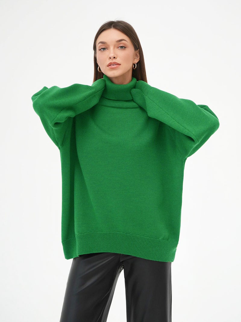 Cross-border solid color turtleneck sweater European and American 2022 autumn and winter comfortable loose classic versatile temperament pullover sweater Green