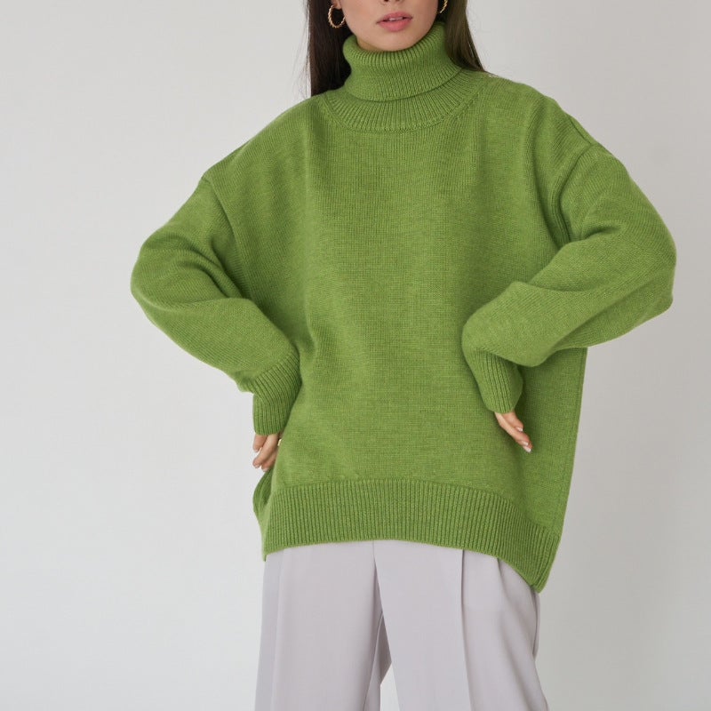 Cross-border solid color turtleneck sweater European and American 2022 autumn and winter comfortable loose classic versatile temperament pullover sweater fruit green