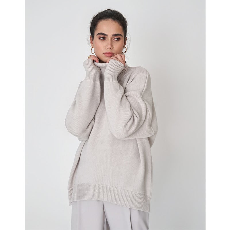 Cross-border solid color turtleneck sweater European and American 2022 autumn and winter comfortable loose classic versatile temperament pullover sweater Gray