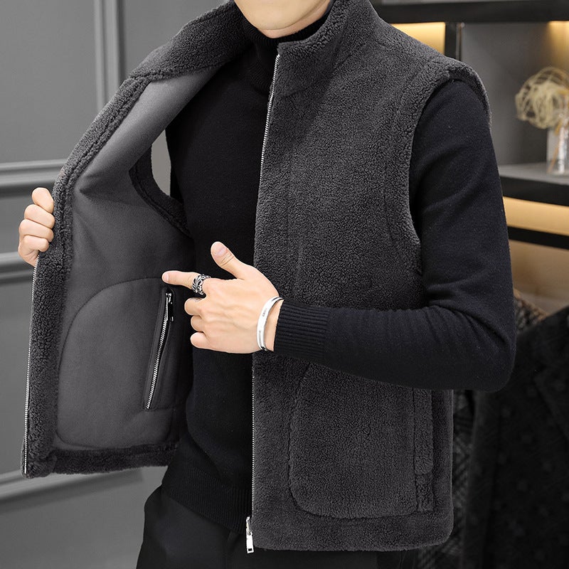 2024 Mens Reversible Fur Vest Casual Fleece Grey