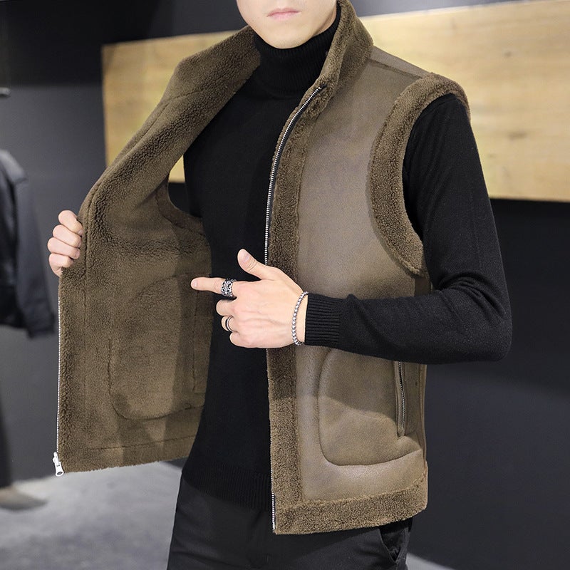 2024 Mens Reversible Fur Vest Casual Fleece Coffee