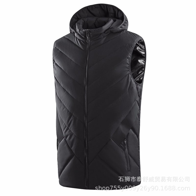 Winter Couples Heating Vest Hat-off Electric Heating Vest Intelligent Temperature Control Heating Vest Heating Clothes Jacket Men's black