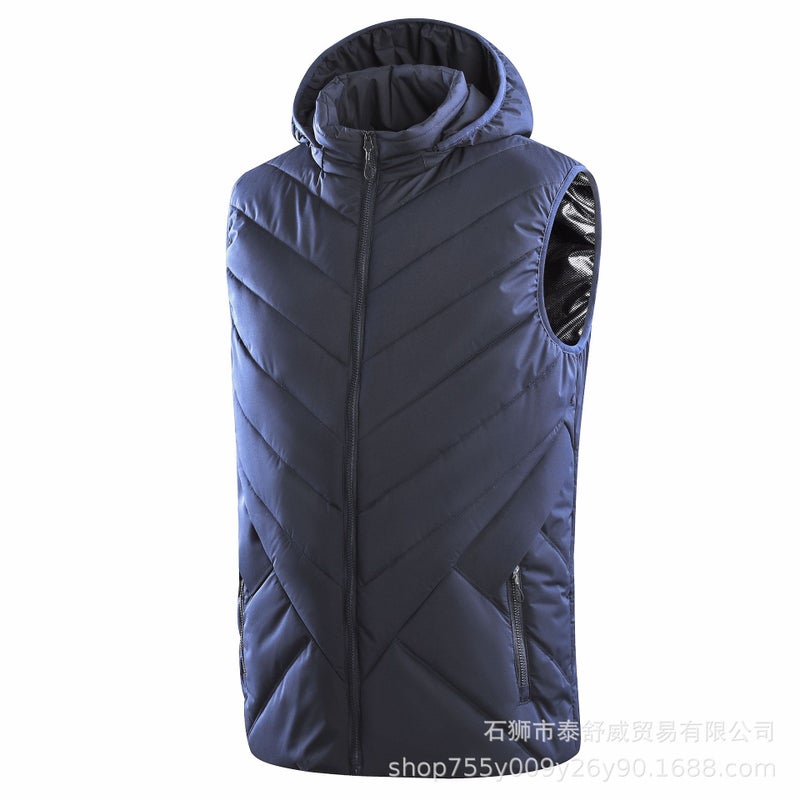 Winter Couples Heating Vest Hat-off Electric Heating Vest Intelligent Temperature Control Heating Vest Heating Clothes Jacket Men's blue