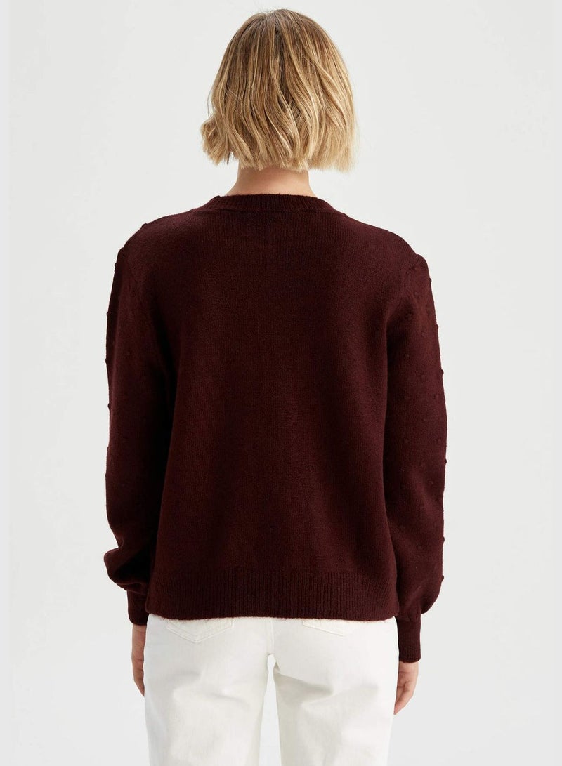 Woman Crew Neck Long Sleeve Tricot Pullover