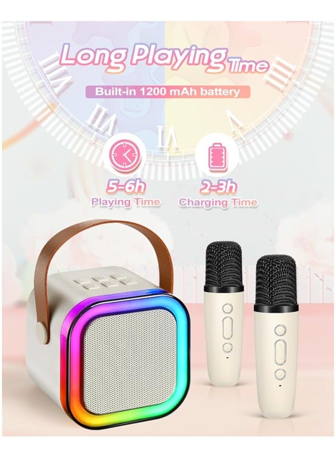 Mini Karaoke Machine, Portable Bluetooth Speaker Led Lights with 2 Wireless Microphones Karaoke Kids Toys Gifts for Girls 4, 5, 6, 7, 8, 9, 10 +Year Old