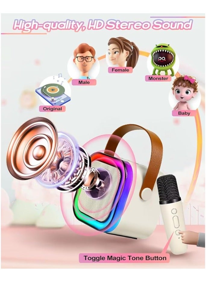 Mini Karaoke Machine, Portable Bluetooth Speaker Led Lights with 2 Wireless Microphones Karaoke Kids Toys Gifts for Girls 4, 5, 6, 7, 8, 9, 10 +Year Old