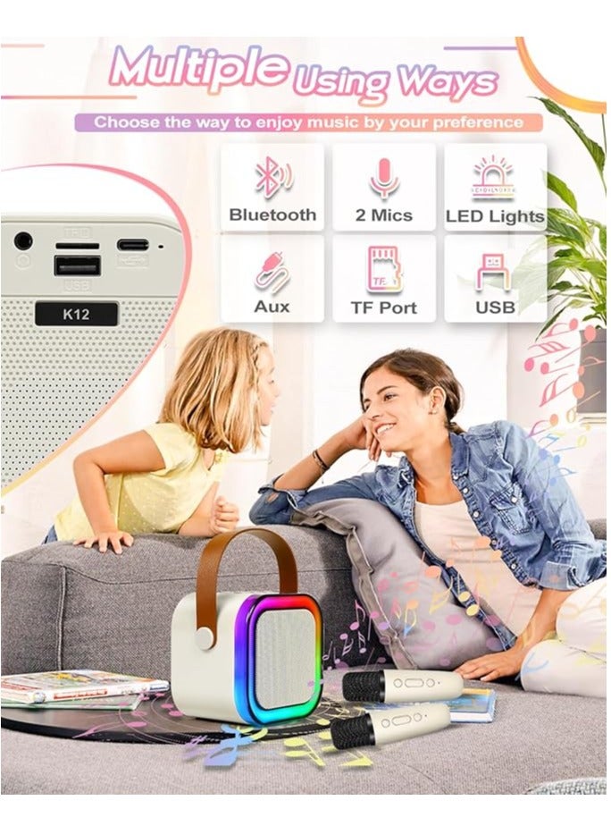 Mini Karaoke Machine, Portable Bluetooth Speaker Led Lights with 2 Wireless Microphones Karaoke Kids Toys Gifts for Girls 4, 5, 6, 7, 8, 9, 10 +Year Old