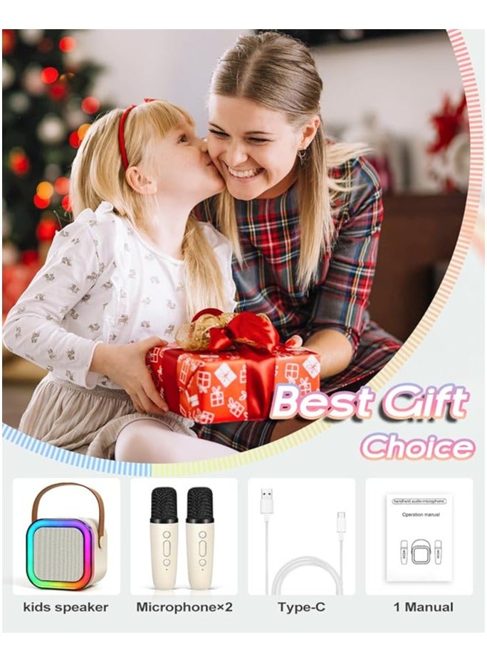 Mini Karaoke Machine, Portable Bluetooth Speaker Led Lights with 2 Wireless Microphones Karaoke Kids Toys Gifts for Girls 4, 5, 6, 7, 8, 9, 10 +Year Old