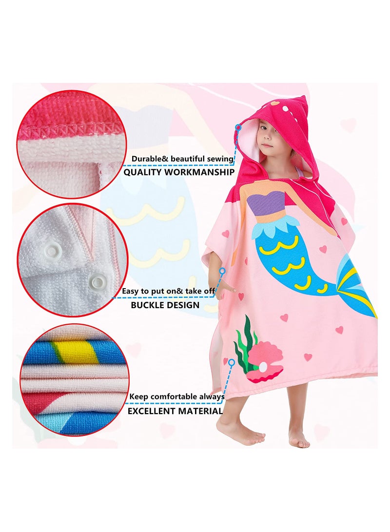 Kids Bath Towel for 1-6 Years Toddler, Hooded Towel, Microfiber Super Soft, Robe Poncho Bathrobe, Girls Swimming Beach Holiday Water Playing, Pool Swim Coverups 1Pcs