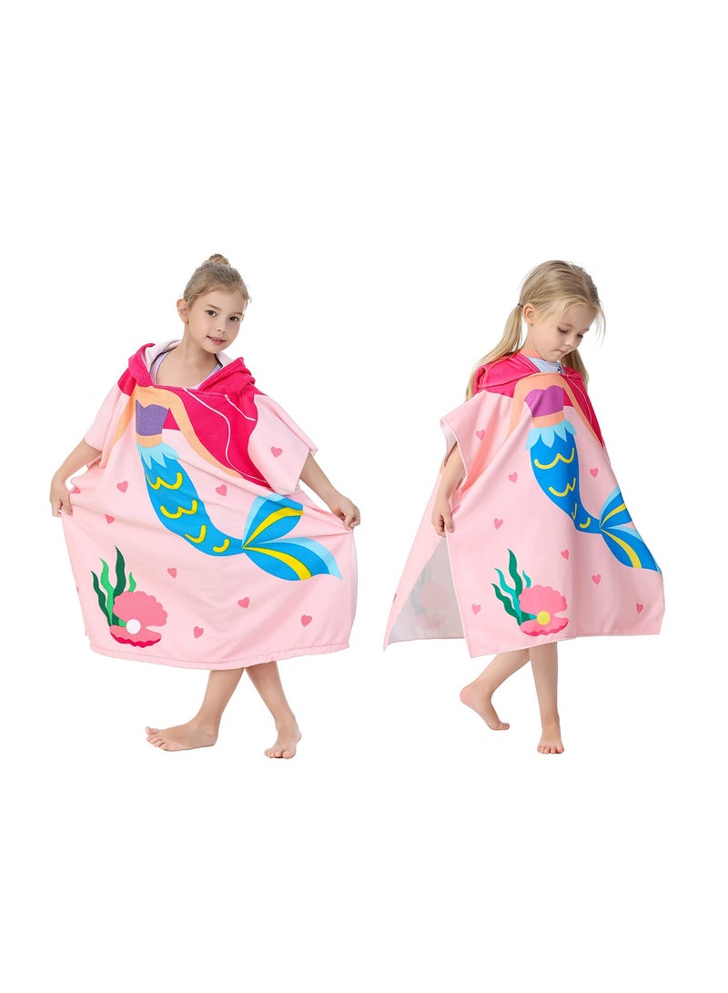 Kids Bath Towel for 1-6 Years Toddler, Hooded Towel, Microfiber Super Soft, Robe Poncho Bathrobe, Girls Swimming Beach Holiday Water Playing, Pool Swim Coverups 1Pcs