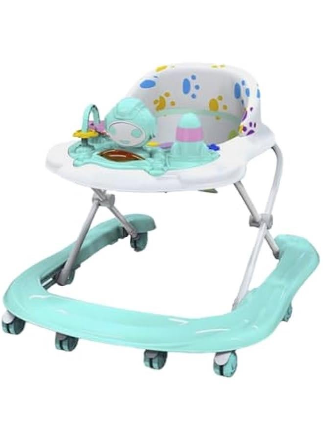 Baby Walker With Wheels, Adjustable Height (8-17In) And Width, Music And Toy, Green