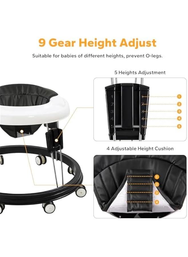 Baby Walker, Foldable Baby Walker with 9 Adjustable Height, Multi-Function Anti-Rollover Toddler Walker, Suitable for All terrains for Baby Boys and Baby Girls 6-18 Months