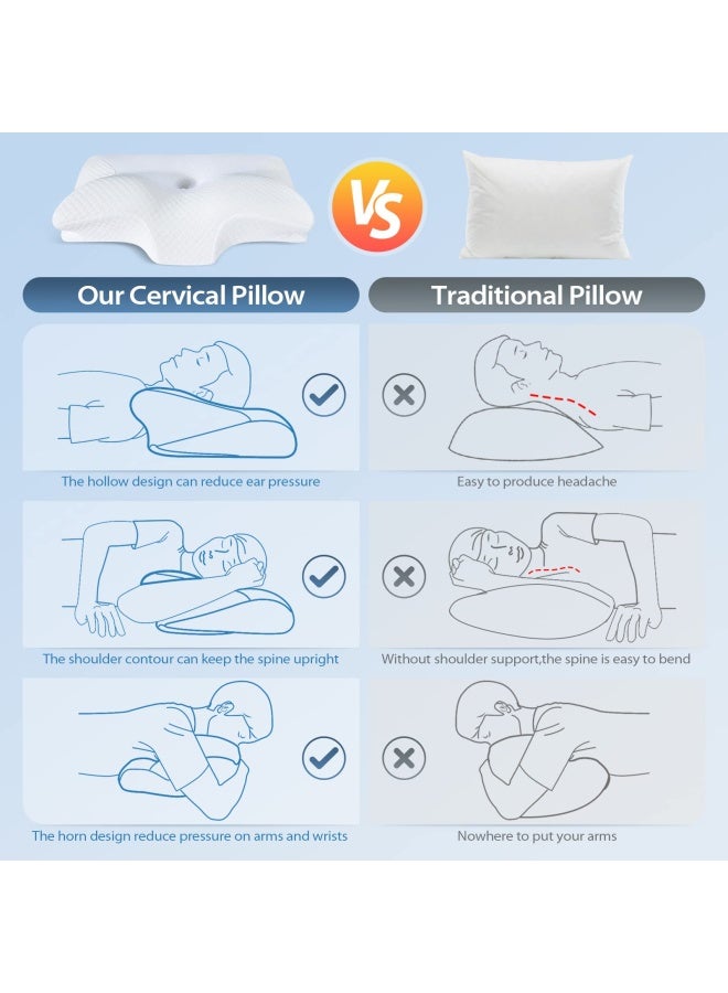 Homca Cervical Pillow Memory Foam Pillows - Contour Memory Foam Pillow For Neck Pain Relief  Orthopedic Neck Bed Pillow For Side Sleepers Back And Stomach