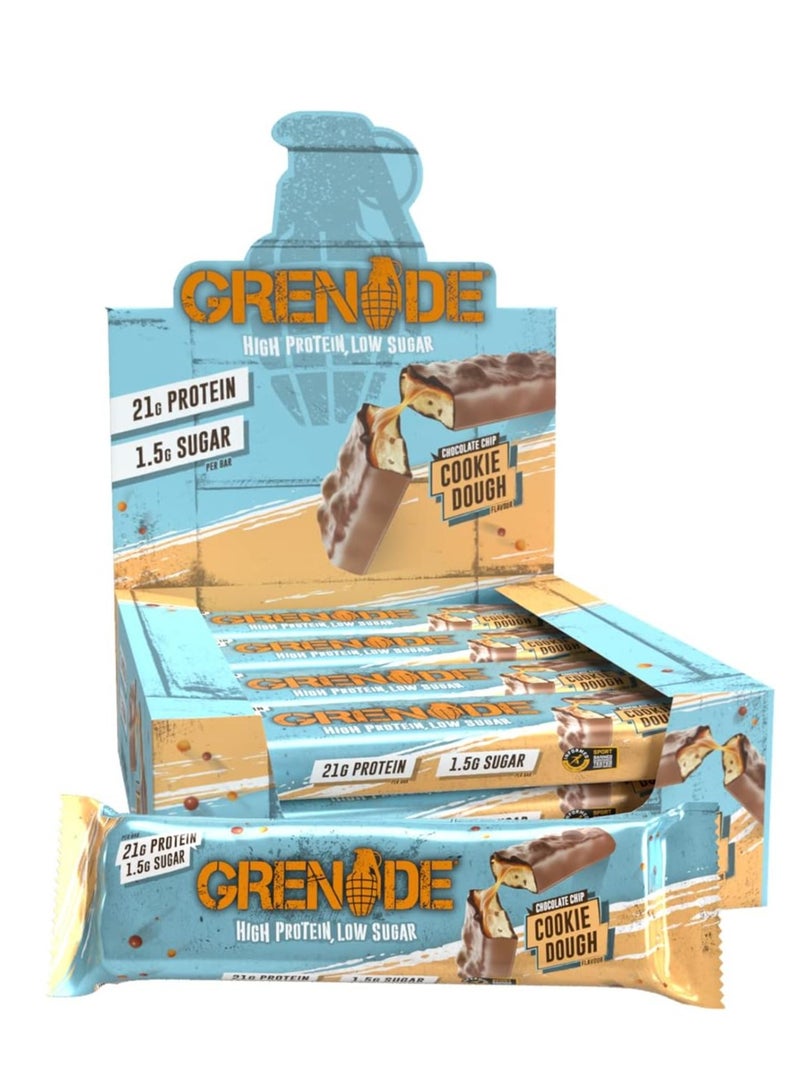 Grenade High Protein, Low Sugar Bar - Chocolate Chip Cookie Dough, 12 x 60 g