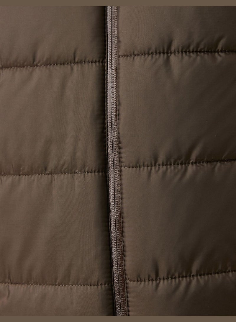 Basic Puffer Coat Zippered Hooded Pocket Detail