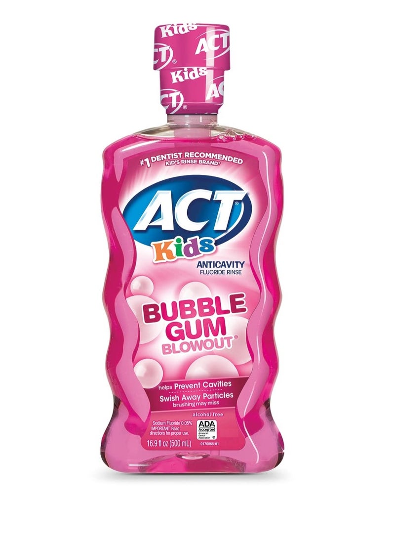 ACT Kids Anticavity Fluoride Rinse For Bad Breath Treatment, Bubble Gum Blowout, 16.9 fl. oz.