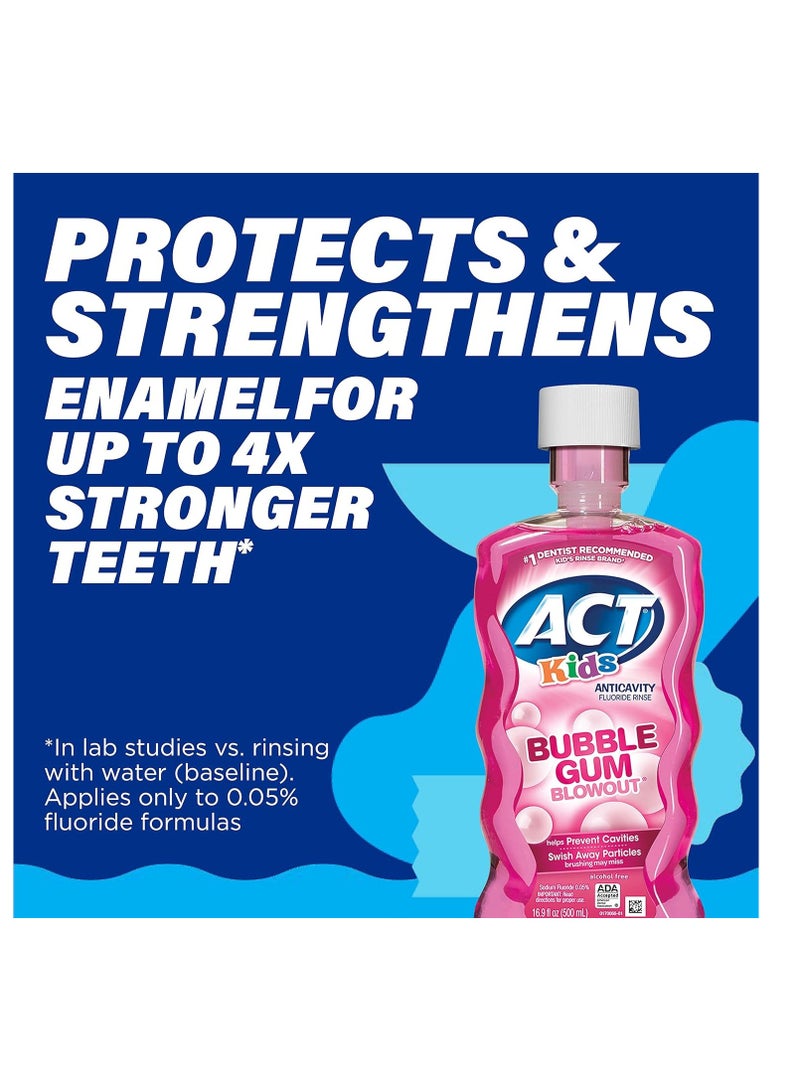 ACT Kids Anticavity Fluoride Rinse For Bad Breath Treatment, Bubble Gum Blowout, 16.9 fl. oz.