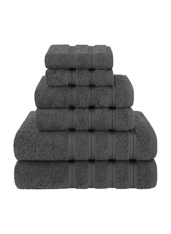 Towel Set Luxury Hotel Quality 600 GSM Genuine Combed Cotton, Super Soft & Absorbent Family Bath Towels 6 Piece Set -  2 Bath Towels, 2 Hand Towels, 2 Washcloths - Charcoal Grey