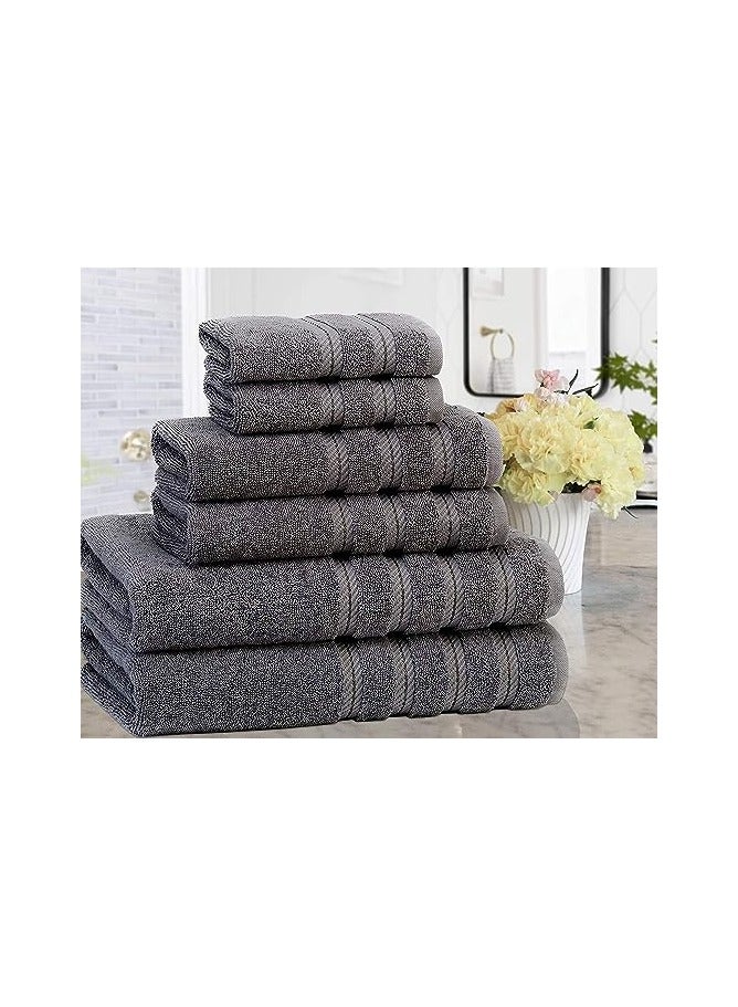 Towel Set Luxury Hotel Quality 600 GSM Genuine Combed Cotton, Super Soft & Absorbent Family Bath Towels 6 Piece Set -  2 Bath Towels, 2 Hand Towels, 2 Washcloths - Charcoal Grey